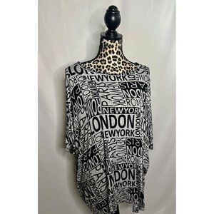 AGNES & DORA DOLMAN BLACK GREY WORLD CITIES PRINT SHIRT PLUS SIZE 2X TOP